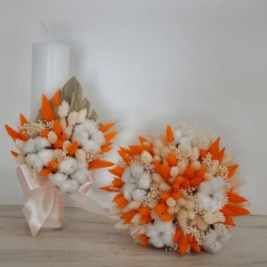 Pachet de nunta flori nemuritoare portocaliu