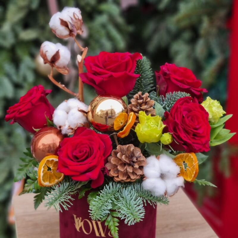 aranjament Crăciun roșu, cadou Crăciun lux, decor festiv elegant